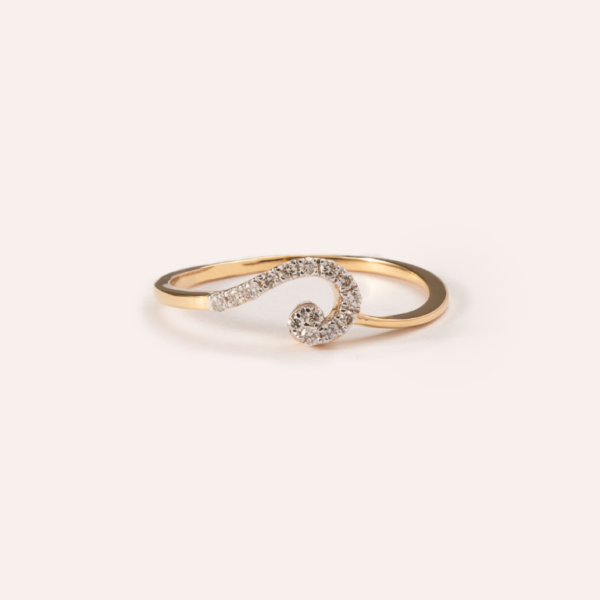 J-shaped ring crafted in 18k gold, featuring sleek curves and a minimalist design, perfect for modern elegance and everyday wear.